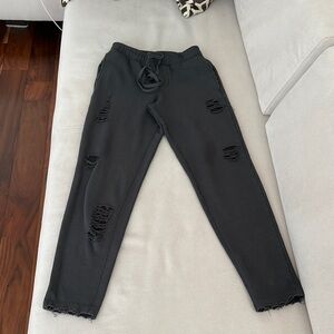 ALO GRAY DISTRESSED PULL ON SWEATPANTS ELASTIC DRAWSTRING WAIST SIZE SMALL